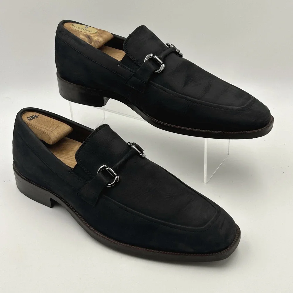 Johnston & Murphy Bit Loafer Mens 10M Black Nubuck Suede Dress Shoe Old Money